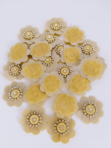 5 Light Brown Floral Applique, Sequins and Rhinestone Appliques, Headband Applique